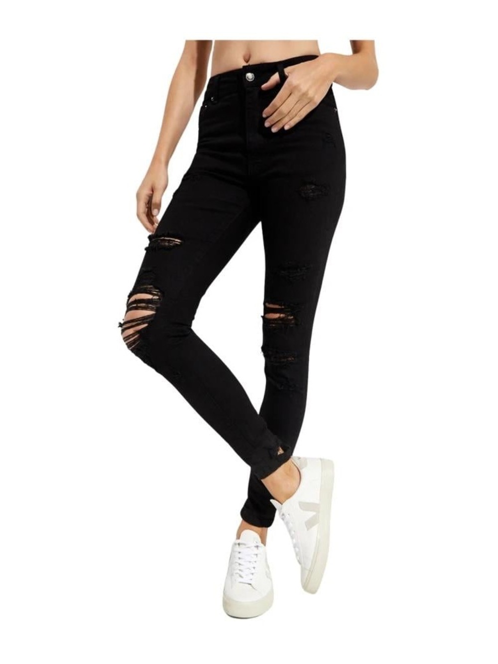 NWT Ser.O.Ya Organic Maya High-Rise Distressed Skinny in Black 24